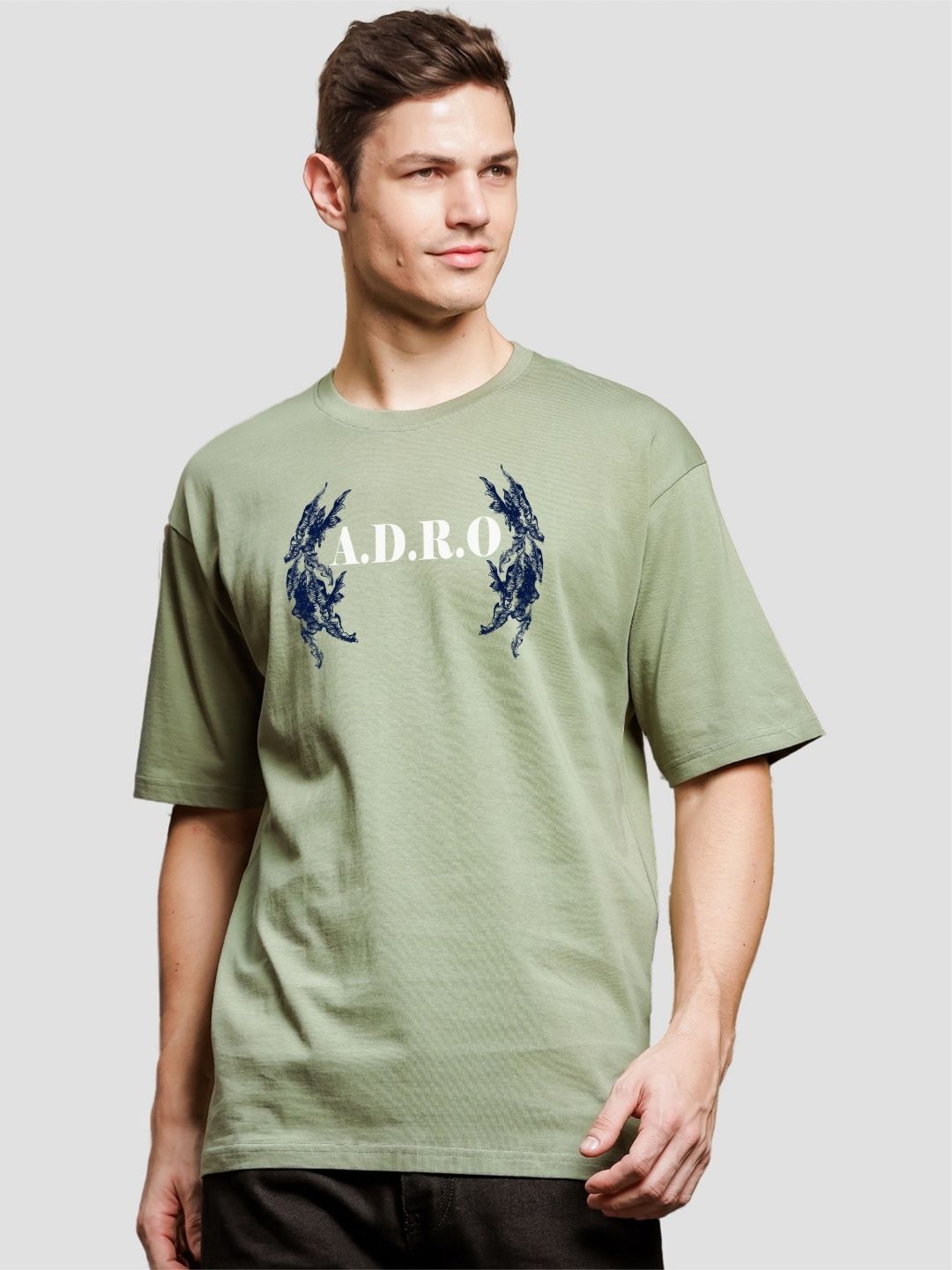 ADRO Lelaki Grafik Bercetak T-Shirt Bersaiz Besar Kapas Leher Bulat