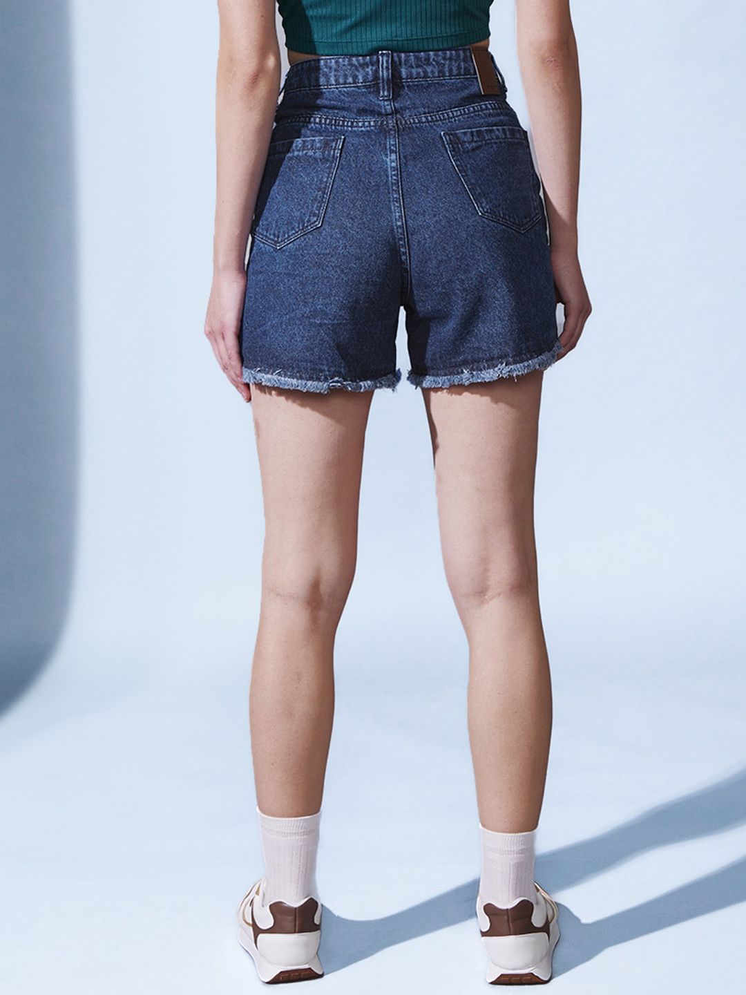STREET 9 Women Washed High-Rise Denim Denim Shorts