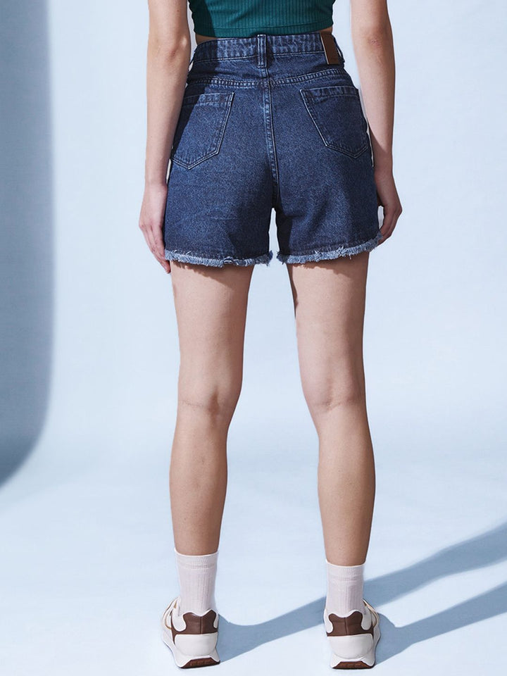 STREET 9 Women Washed High-Rise Denim Denim Shorts