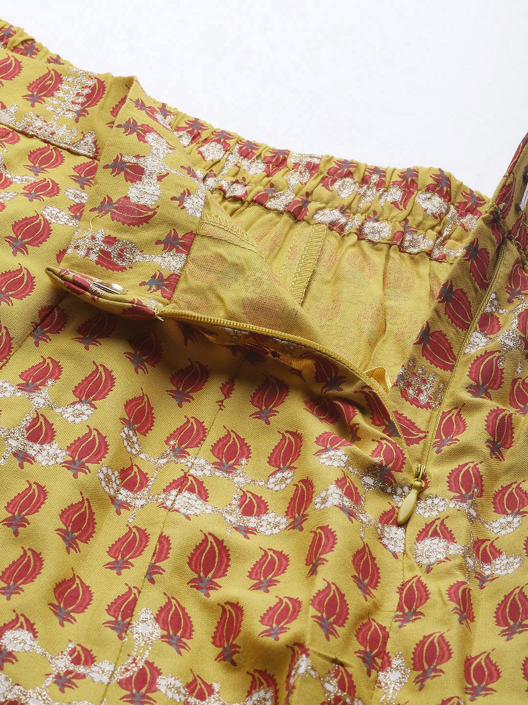 W Women Mustard Yellow & Red Sustainable Printed Top with Skirt