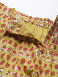 W Women Mustard Yellow & Red Sustainable Printed Top with Skirt