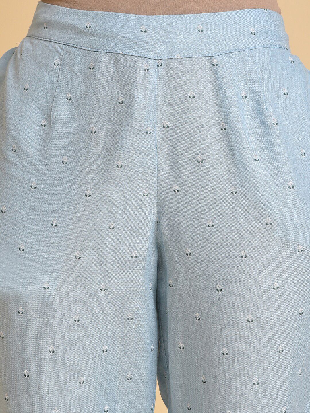 W Women Blue Floral Printed Slim Fit Trousers