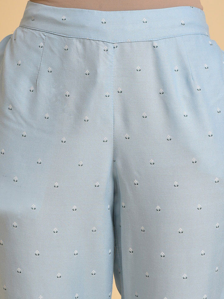 W Women Blue Floral Printed Slim Fit Trousers