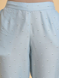 W Women Blue Floral Printed Slim Fit Trousers