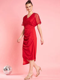Antheaa Red Embellished Wrap Dress