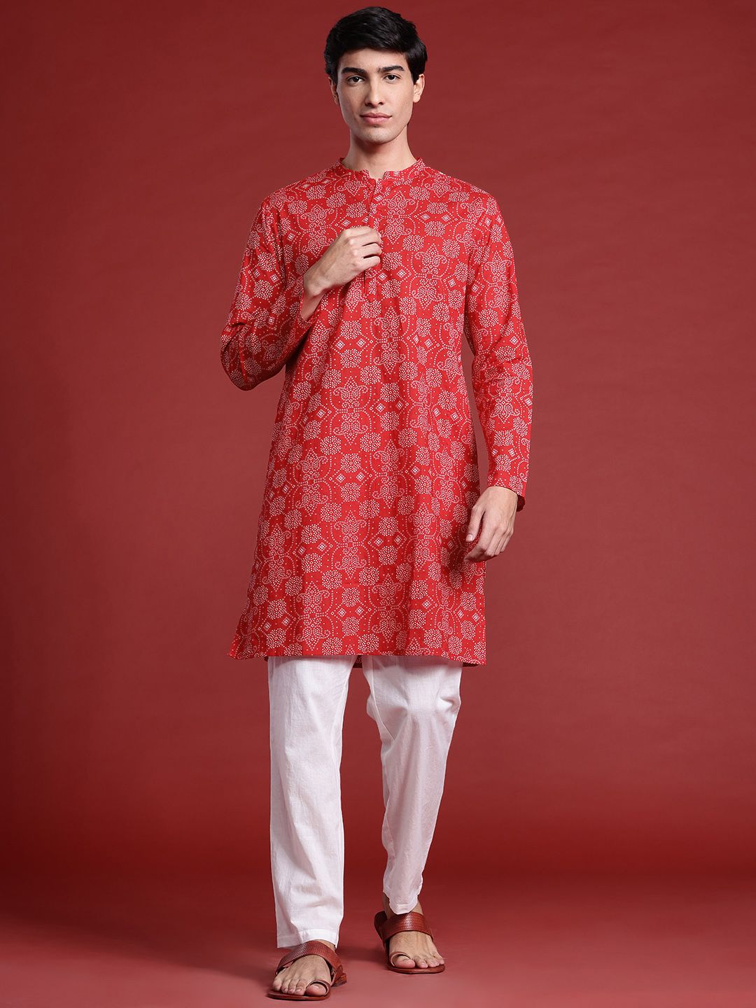 Anouk Bandhani Printed Regular Pure Cotton Kurta with Trousers