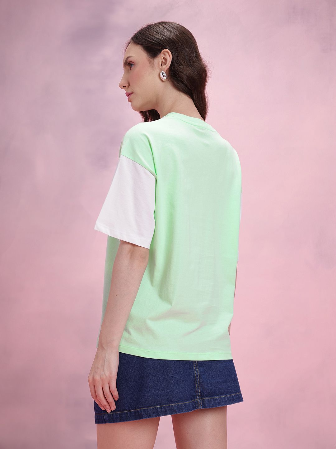 DressBerry Snow White Print Drop-Sleeves Pure Cotton Oversized T-shirt