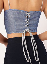 DressBerry Glitter Gal Tie-Up Bow Lace Ups Corset Crop Top