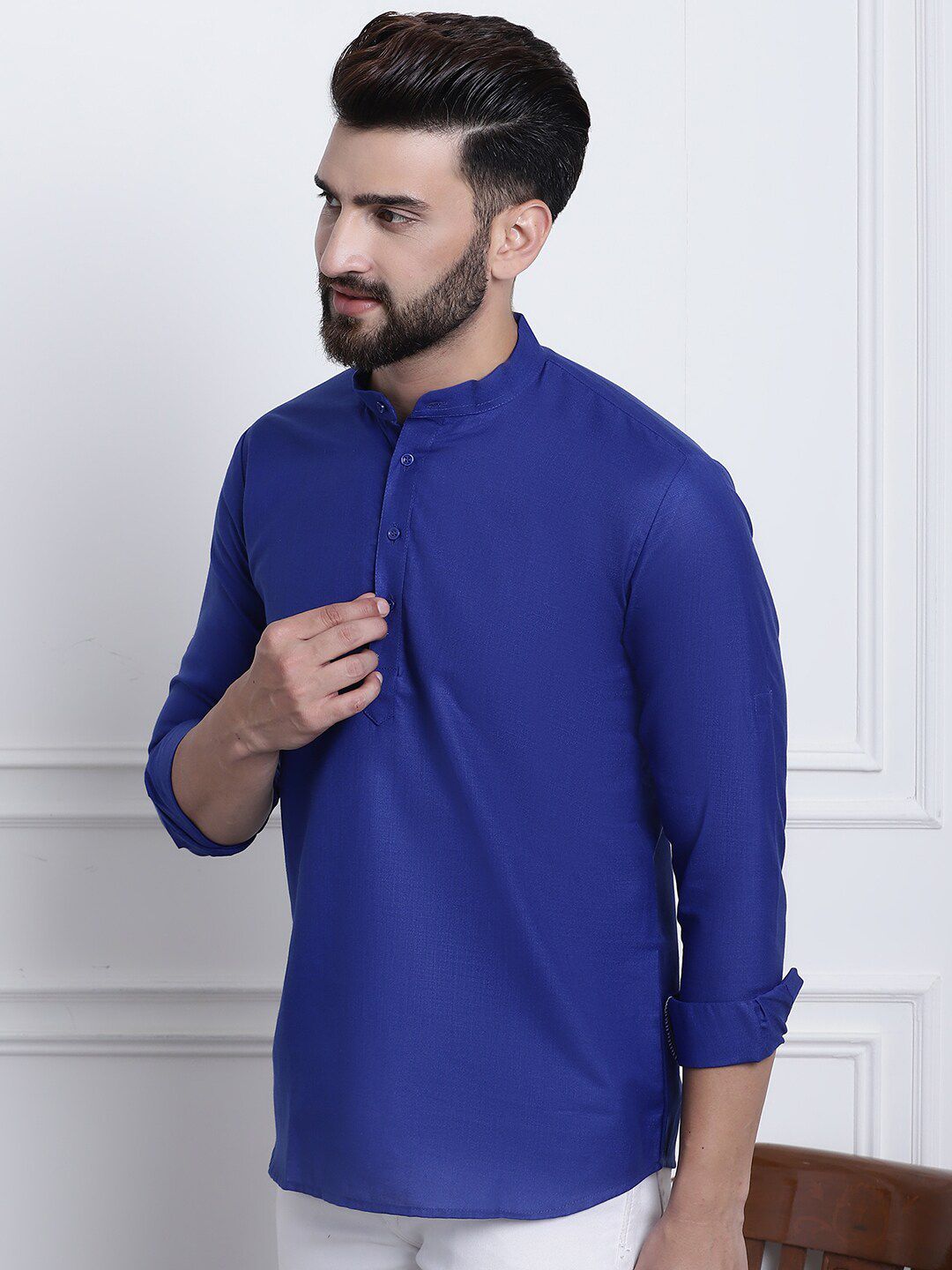 SOJANYA Mandarin Collar Cotton Silk Kurta Pendek Biasa