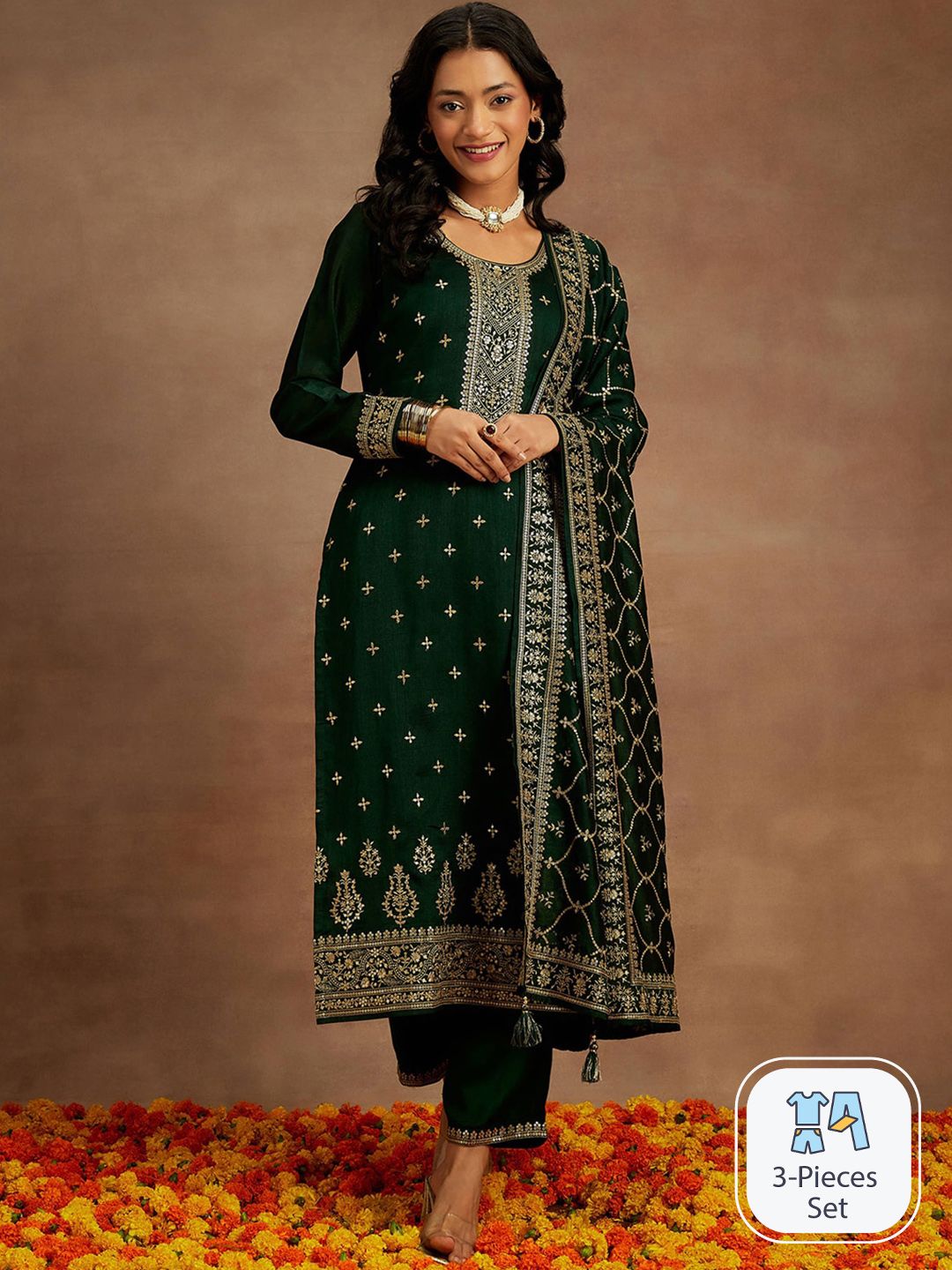 Libas Ethnic Motifs Embroidered Regular Kurta With Trousers & Dupatta