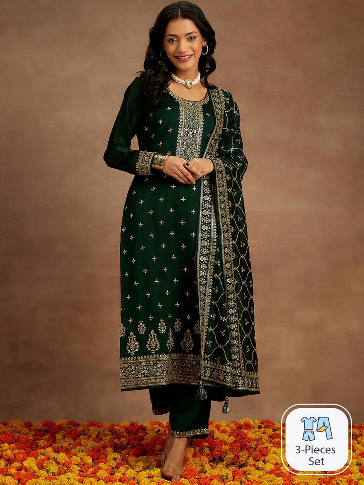 Libas Ethnic Motifs Embroidered Regular Kurta With Trousers & Dupatta