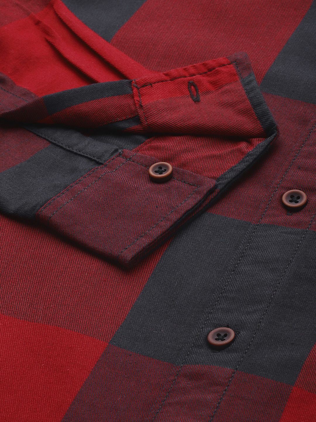 The Indian Garage Co Men Pure Cotton Windowpane Checked Casual Shirt