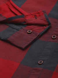The Indian Garage Co Men Pure Cotton Windowpane Checked Casual Shirt