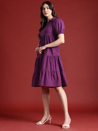all about you Cotton Puff Sleeves Tiered A-Line Dress