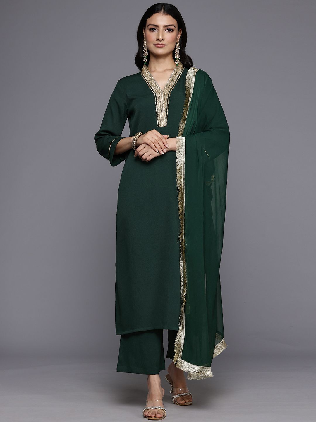 Varanga Women Yoke Design Gotta Patti Kurta With Palazzos & Dupatta