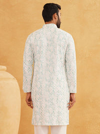 SOJANYA Geometric Embroidered Mandarin Collar Sequined Pure Cotton Straight Kurta