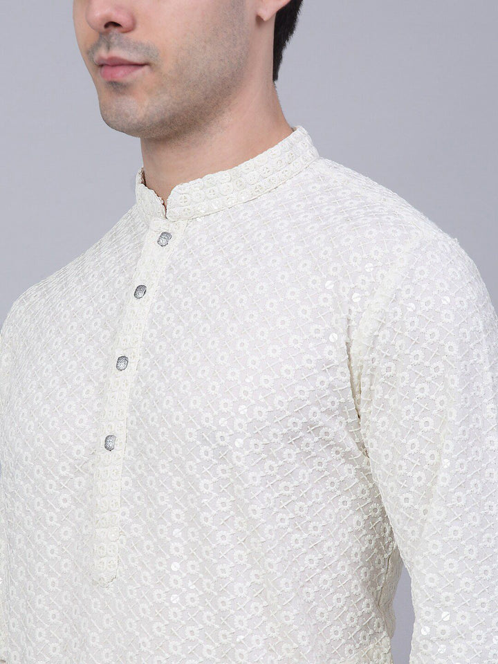 Jompers Men Ethnic Motifs Embroidered Mirror Work Cotton Kurta
