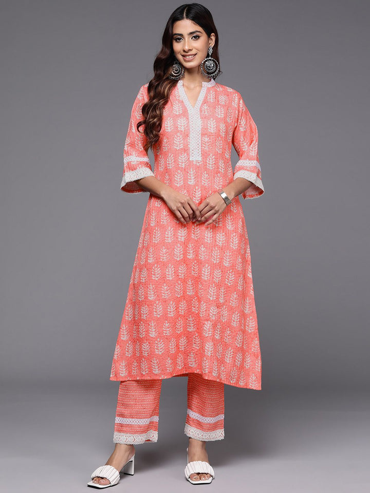 Libas Floral Printed Regular Sequinned Kurta with Trousers