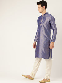 SOJANYA Men Blue & Golden Woven Design Straight Kurta