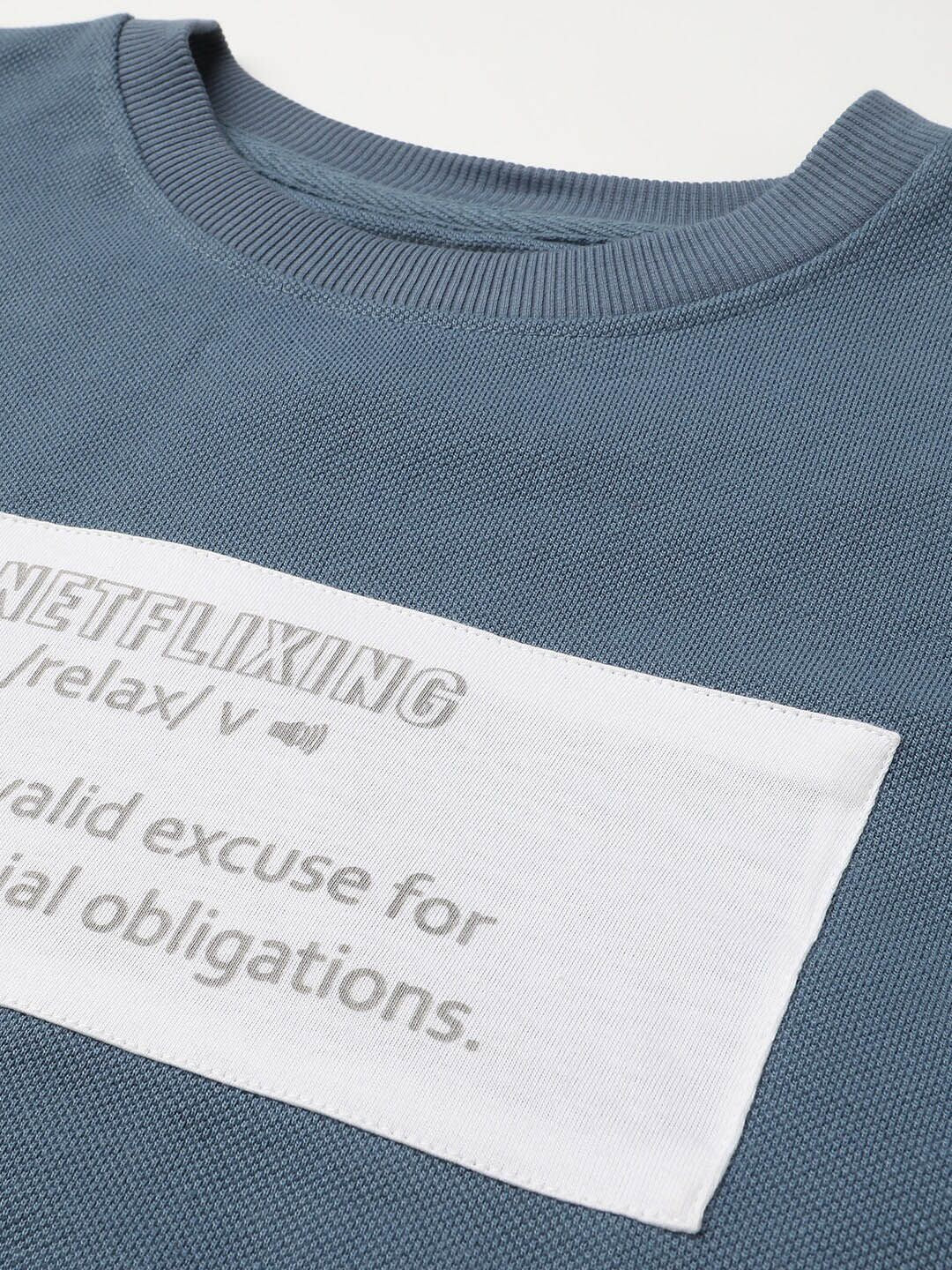 Campus Sutra Blue Typography Print Cotton Crop T-shirt