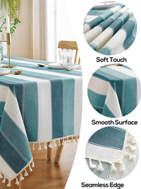 URBAN SPACE Green & White 6 Seater Striped Table Cloth