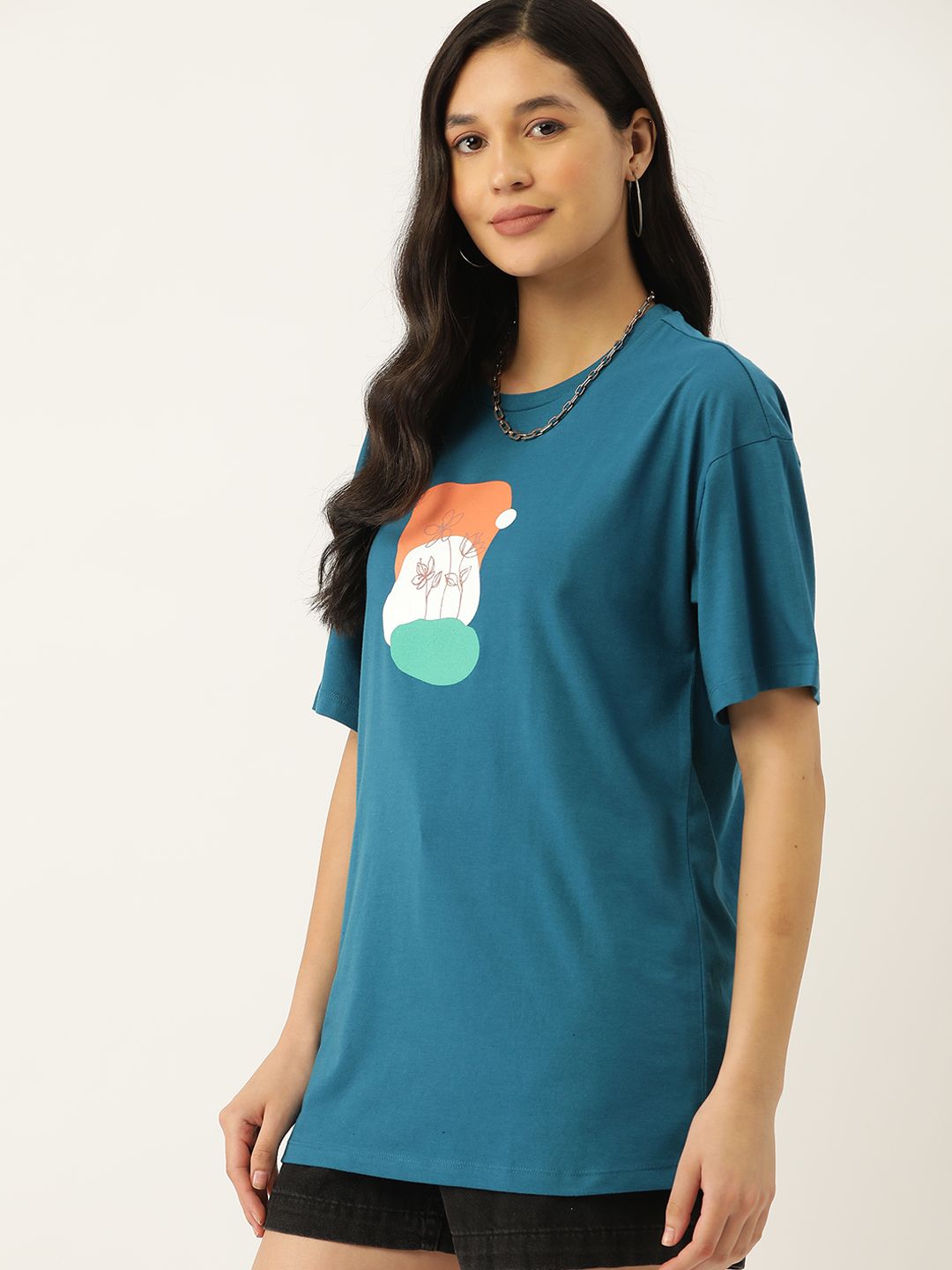 DressBerry Printed Pure Cotton Oversized Longline T-shirt