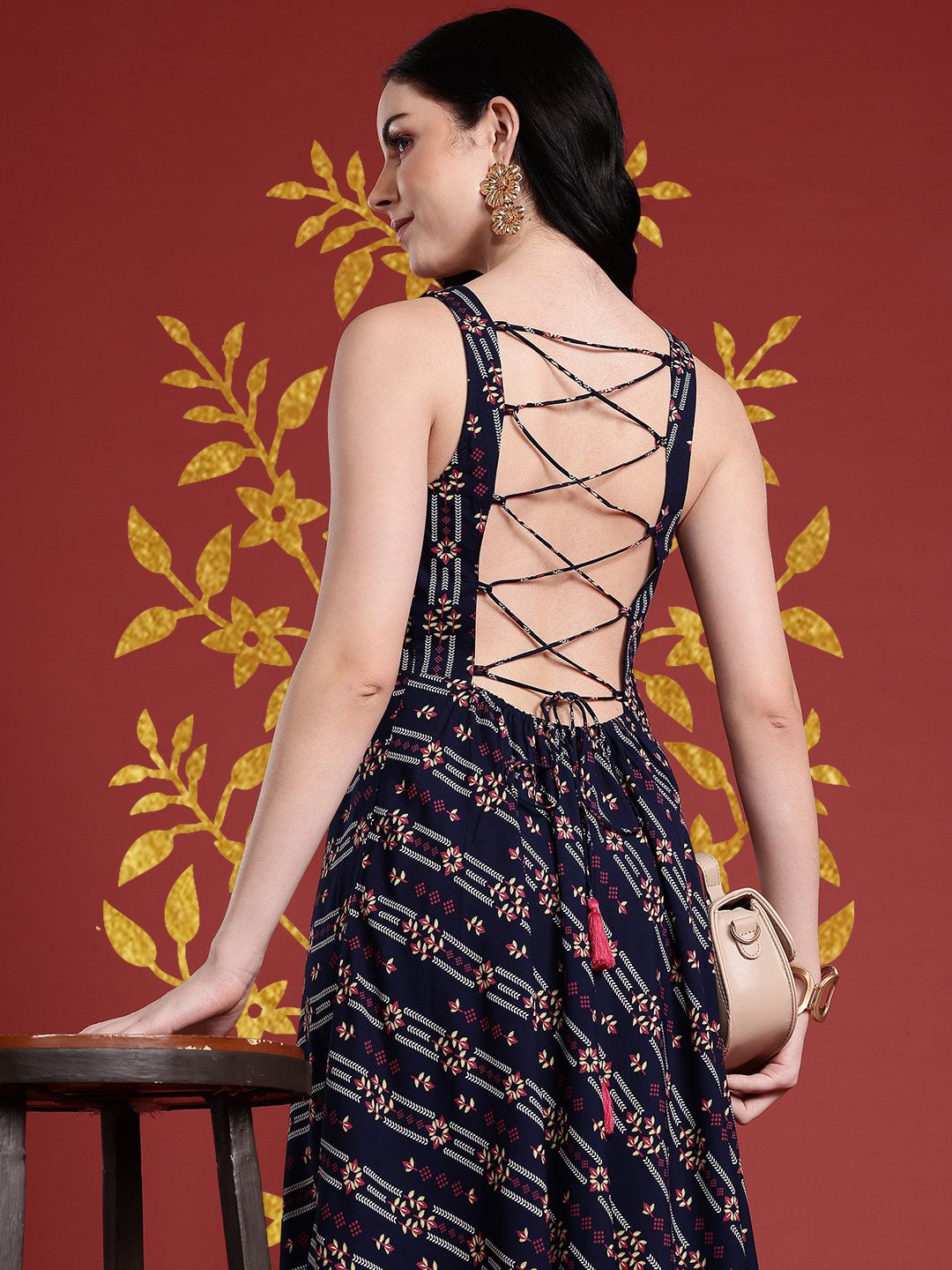 Anouk Floral Printed Styled Back A-Line Ethnic Dress