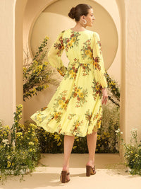 Antheaa Women Floral Print A-Line Midi Dress