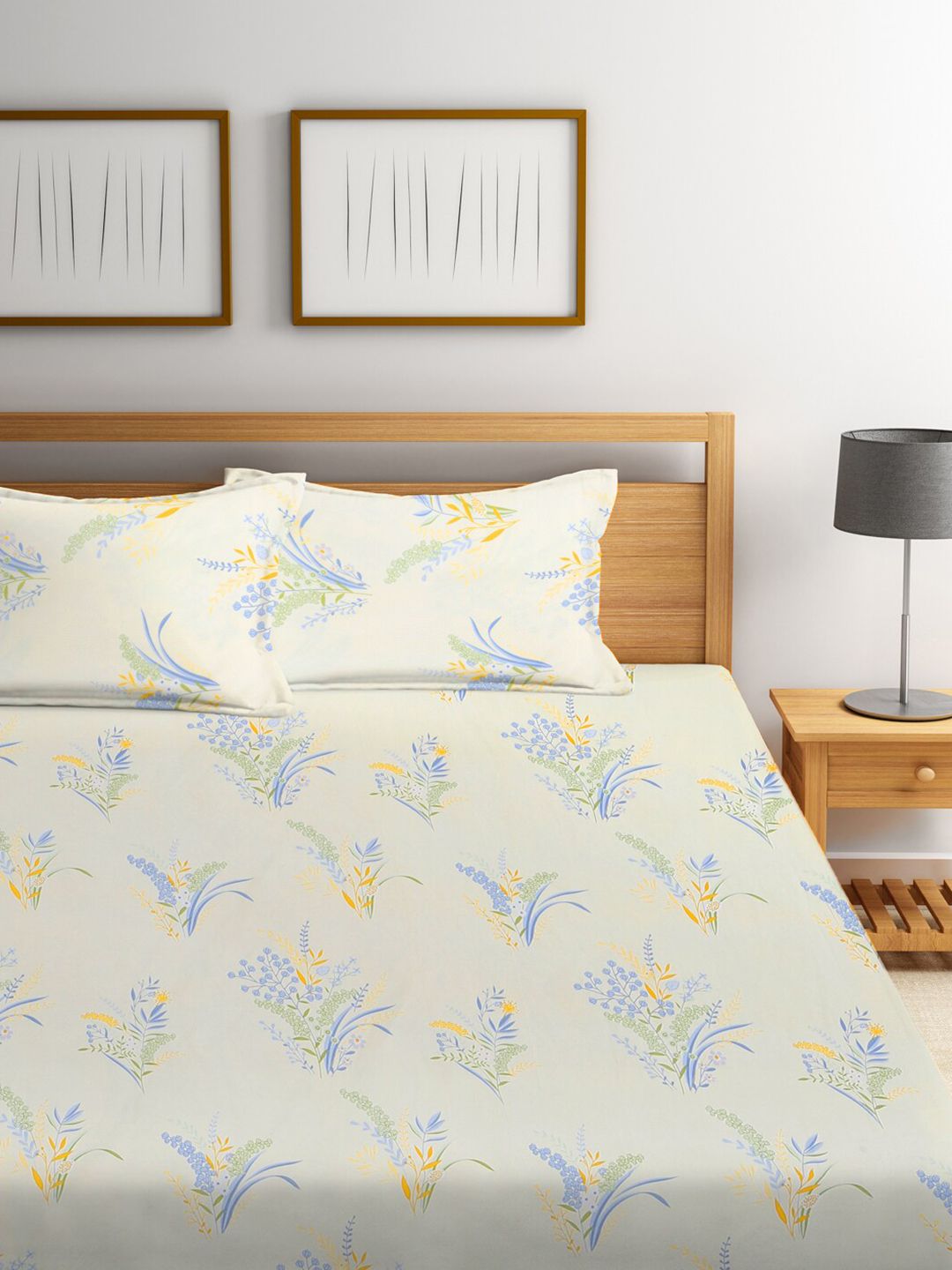 KLOTTHE Pelbagai Warna Kapas Bunga Tanpa Kedutan 300 TC Cadar King Halus Dipasang dengan 2 Sarung Bantal-98 x 87 inci