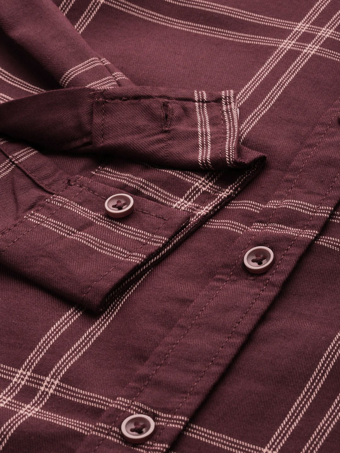 The Indian Garage Co Men Burgundy Checked Casual Shirt