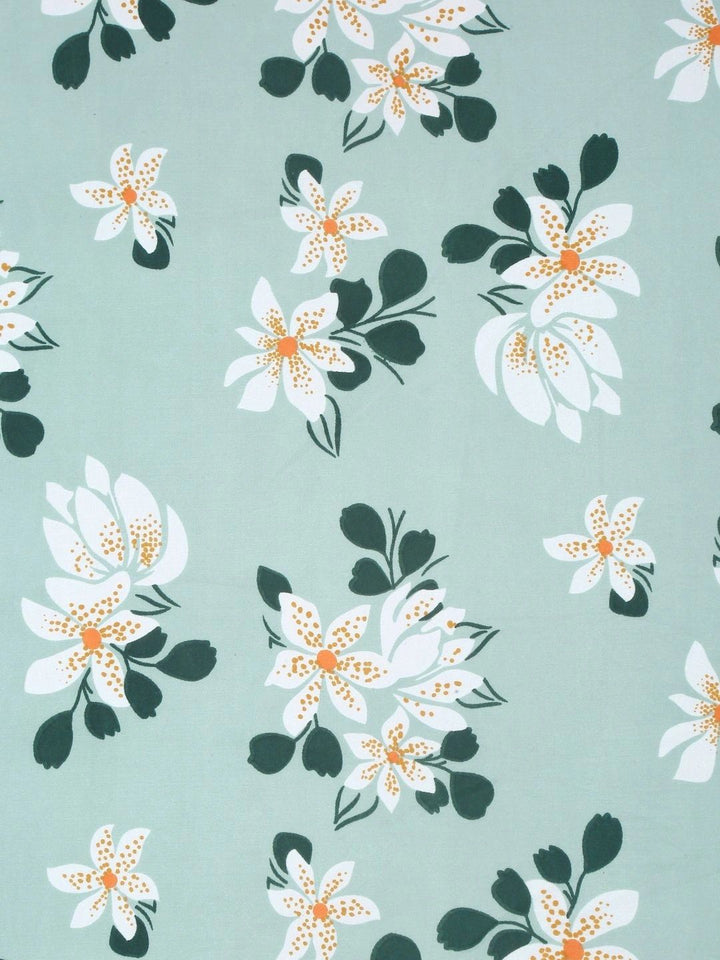 Moda Rapido X KLOTTHE Green & White Floral 120 TC Single Bedsheet with 1 Pillow Covers
