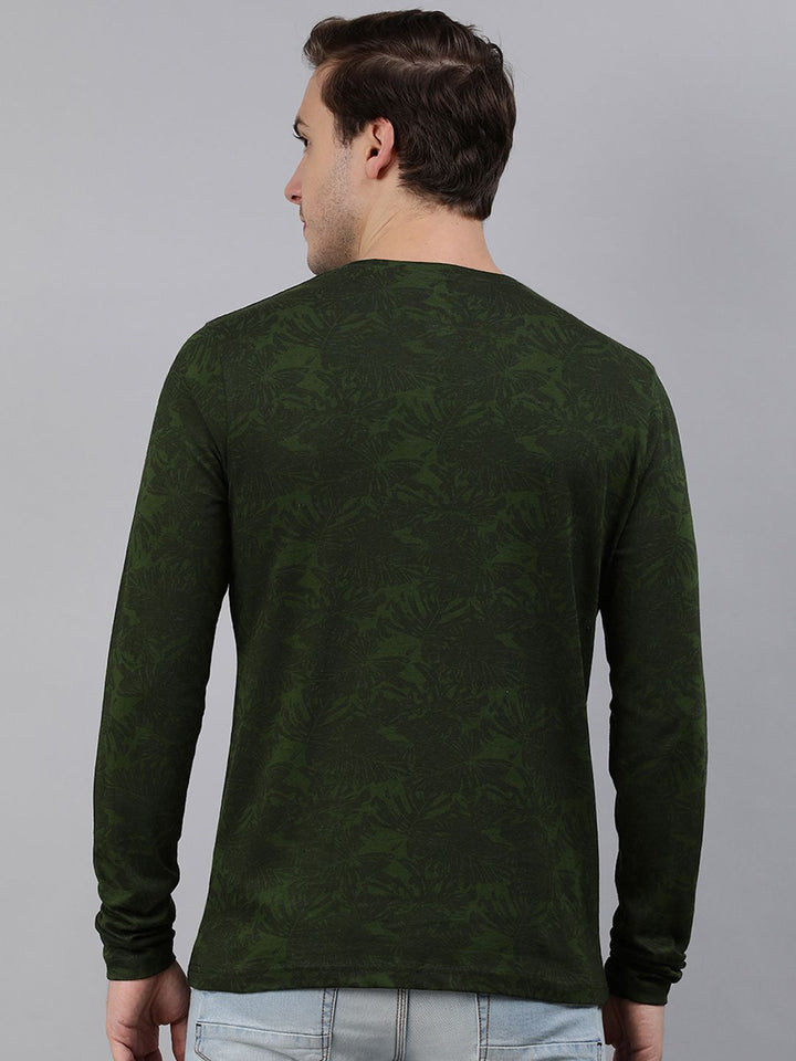 Urbano Fashion Men Olive Green Printed Tropical Slim Fit T-shirt