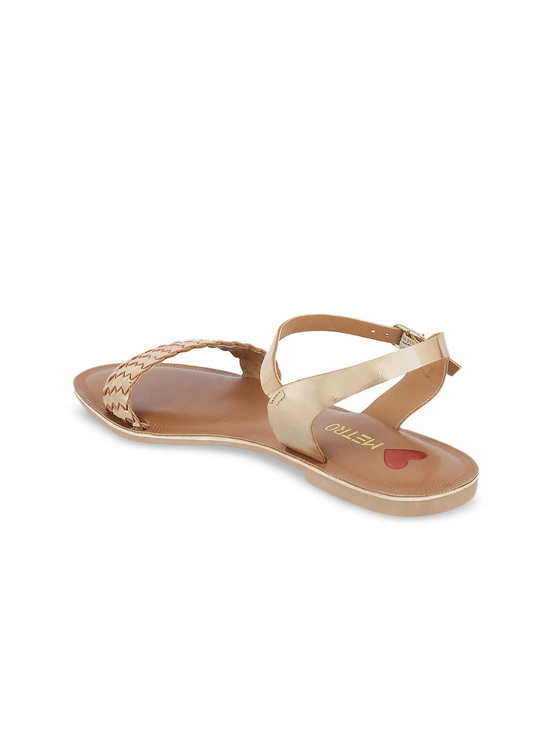 Metro Women Gold-Toned Woven Design Open Toe Flats