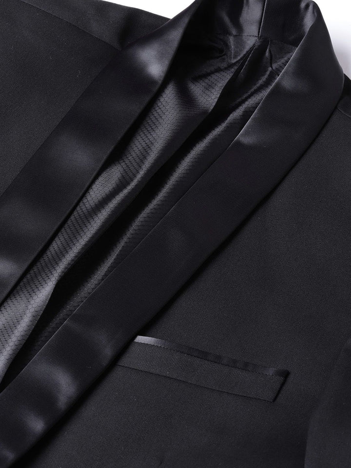 MANQ Men Black Solid Slim Fit Tuxedo Suit