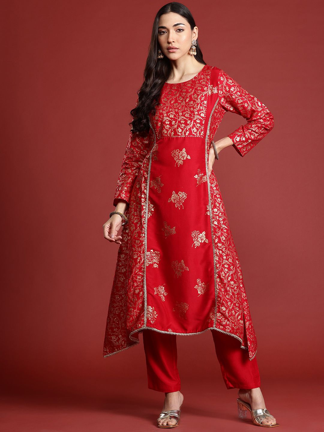 Anouk Foil Print Floral Kurta with Trousers