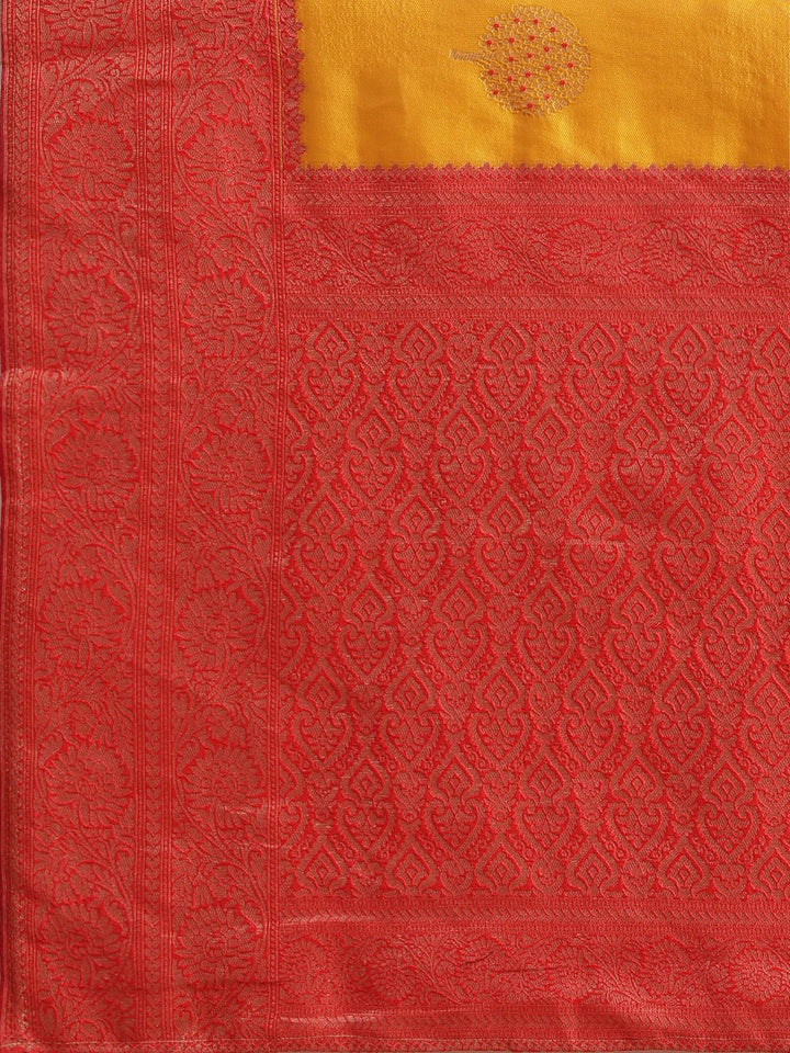 Saree mall Yellow Floral Silk Blend Banarasi Sarees