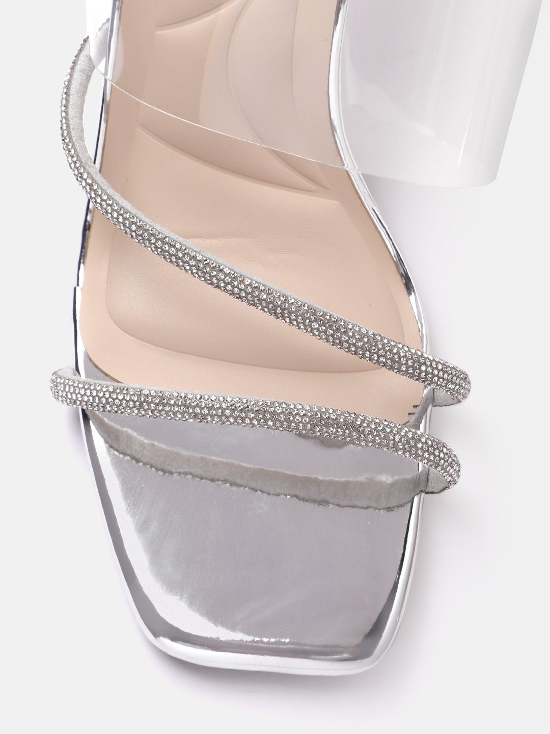 Lino Perros Silver-Toned Embellished Party Slim Heeled Sandals
