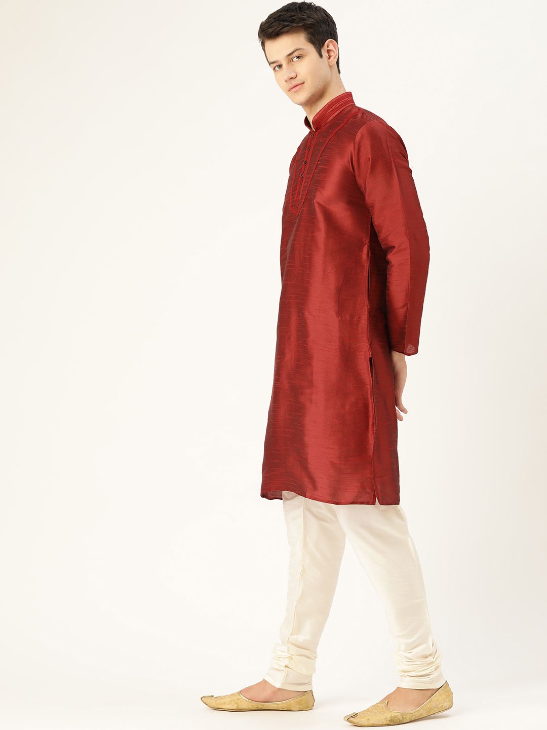 SOJANYA Men Maroon Solid Straight Kurta