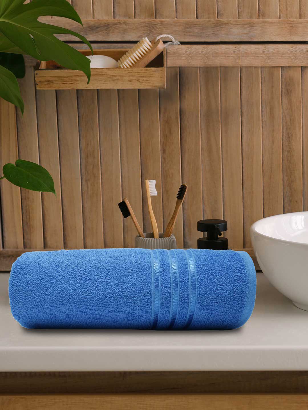 MYTRIDENT Blue 400 GSM Pure-Cotton Bath Towel