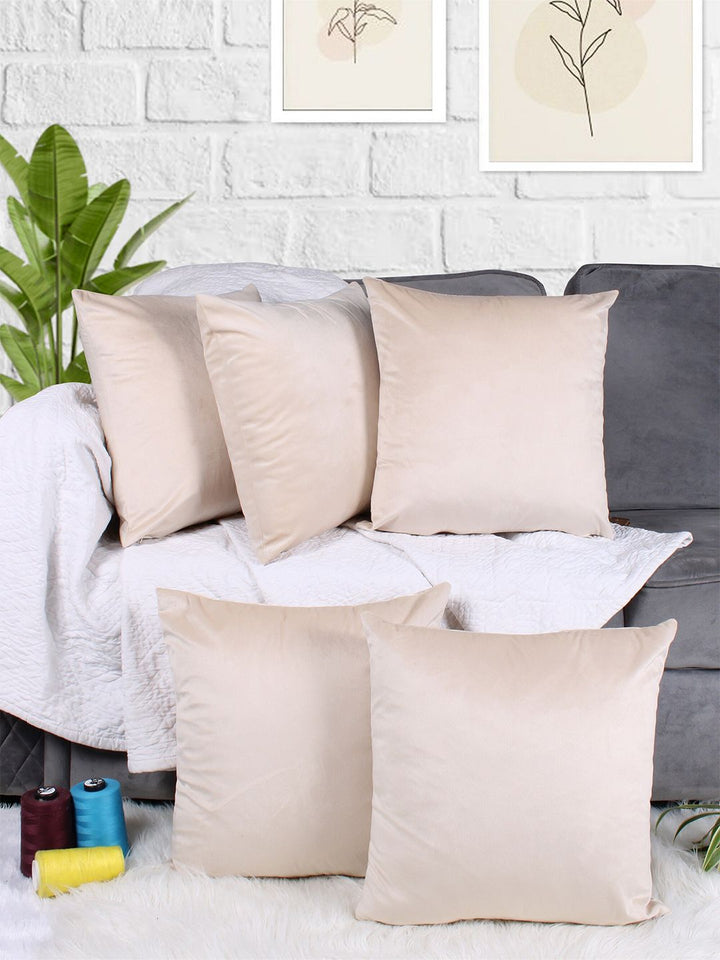 STITCHNEST Beige 5 Pieces Velvet Square Cushion Covers