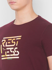 SPYKAR Men Red Typography Printed Applique Slim Fit T-shirt