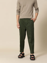 Mr Bowerbird Men Green Solid Oversized Fit Mid-Rise Elephant Ankle Woven Pleated Trousers