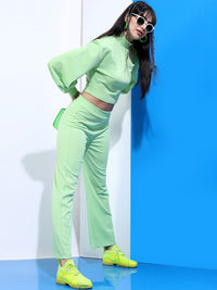 Tokyo Talkies Women Green Solid Crop-Top & Trouser Co-Ords
