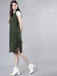 Tokyo Talkies Women Olive Green Self Design Jumper Dress