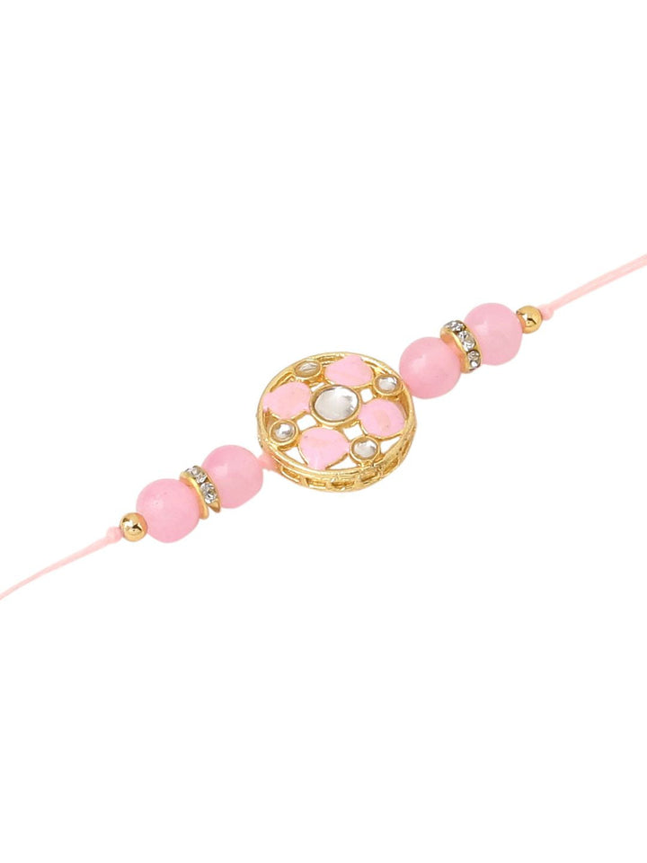 NVR Unisex Set of 2 Artificial Stones & Beads Thread Rakhi with Roli Chawal Chandan Mishri