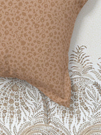 MYTRIDENT Brown & White Ethnic Motifs Cotton 144 TC King Bedsheet With 2 Pillow Covers