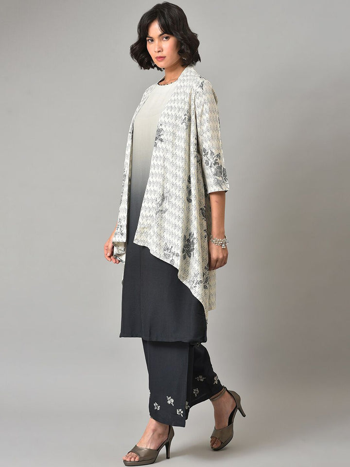 W Printed Rayon Kurta With Shrugs & Palazzos
