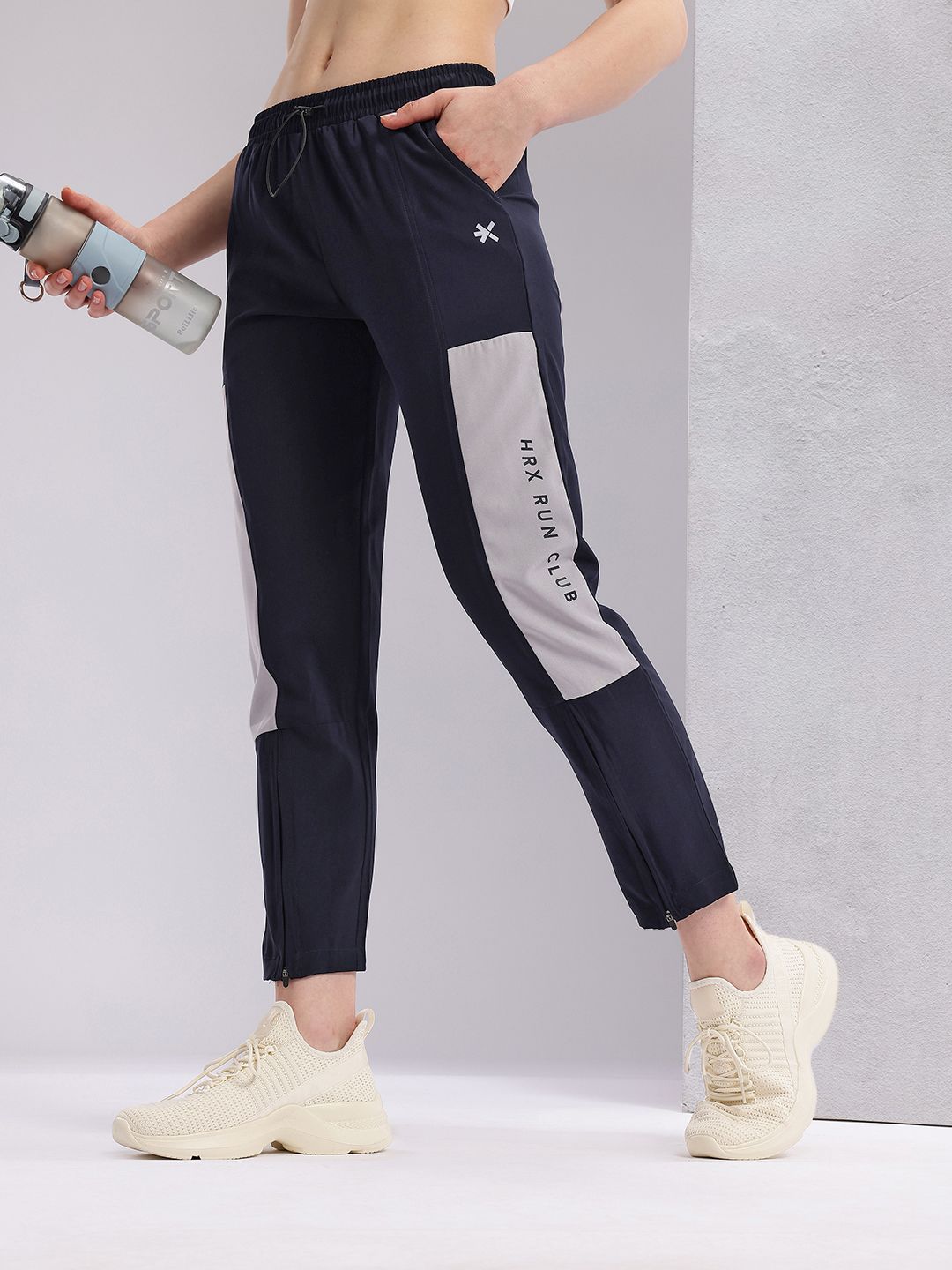 HRX by Hrithik Roshan Women Colourblocked Cropped Running Track Pants with Zip Detail