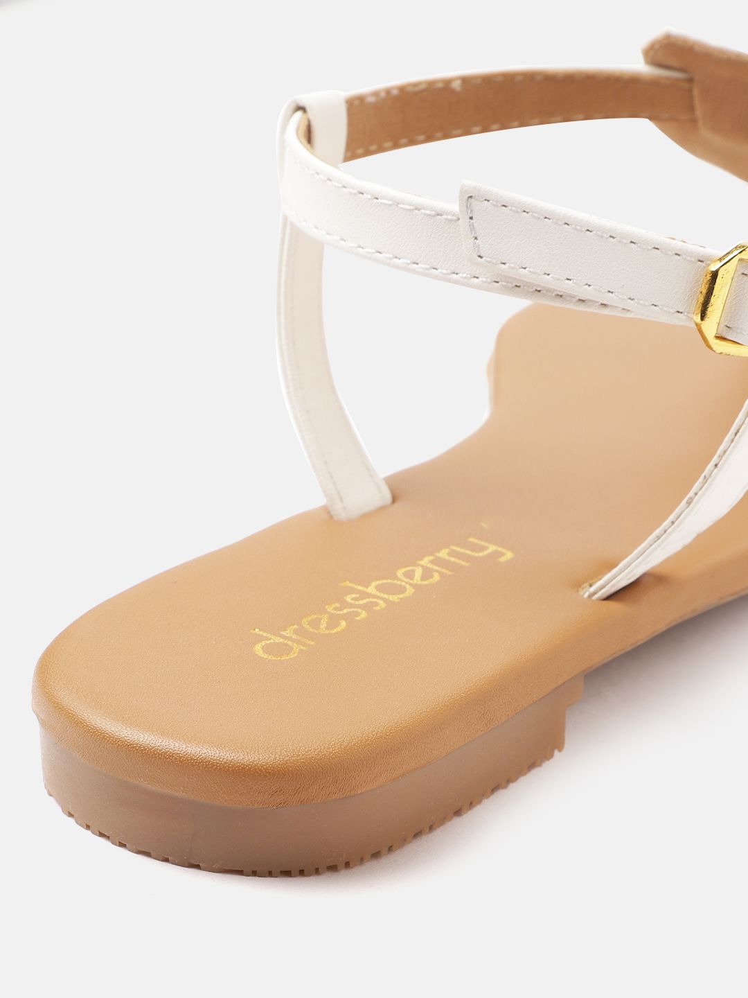 DressBerry Women White T-Strap Flats