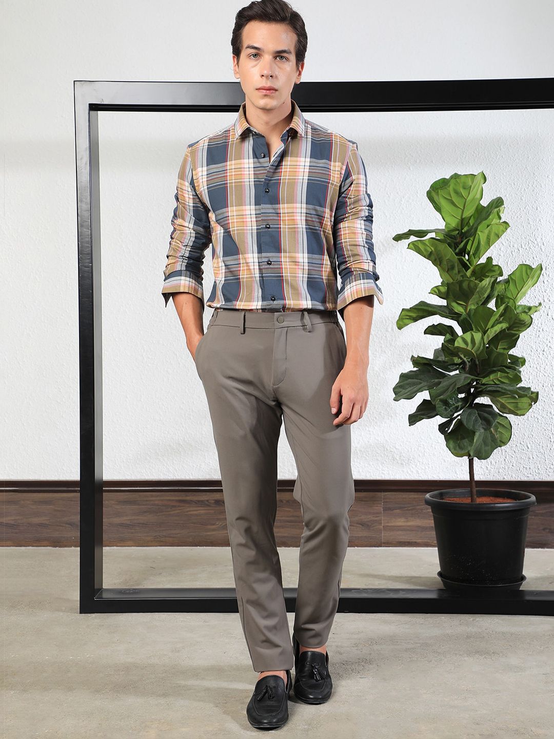 RARE RABBIT Men Assis Slim Fit Tartan Opaque Checked Cotton Shirt